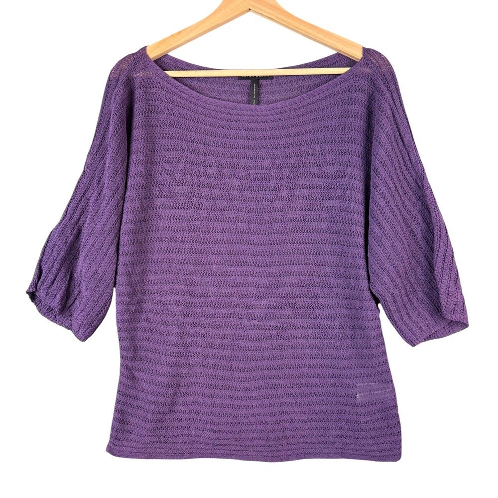 Sarah Pacini Purple Linen Blend Open Knit Batwing Sweater Made in Italy One Size